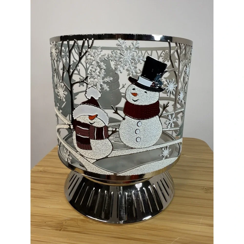 Bath & Body Works‎ SNOWMAN PEDESTAL CANDLE HOLDER 3 WICK NEW - Picture 2 of 6